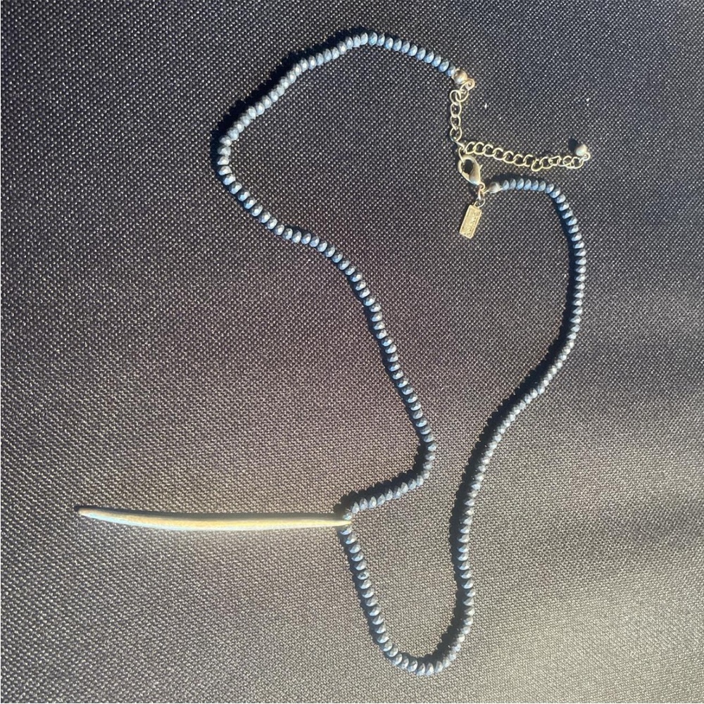 Elegant Blue Beaded Necklace with Gold Accent